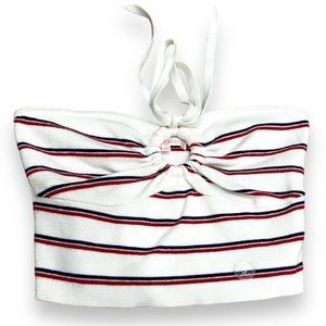 PacSun Lottie Moss Striped Knit Tube Top Halter, white w red and blue stripes
